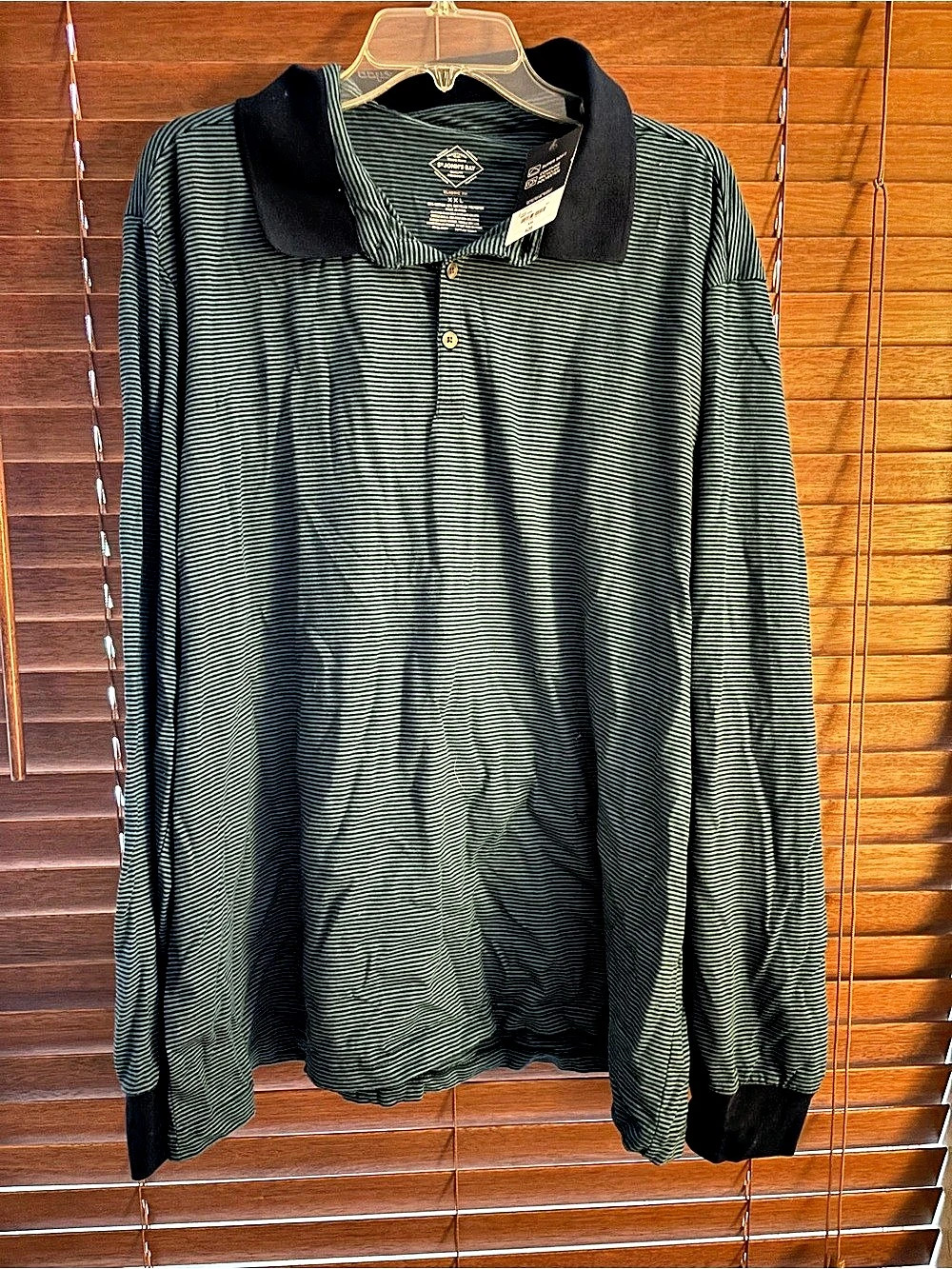 St. John's Bay Classic Fit Striped Polo in Green & Navy XXL NWT